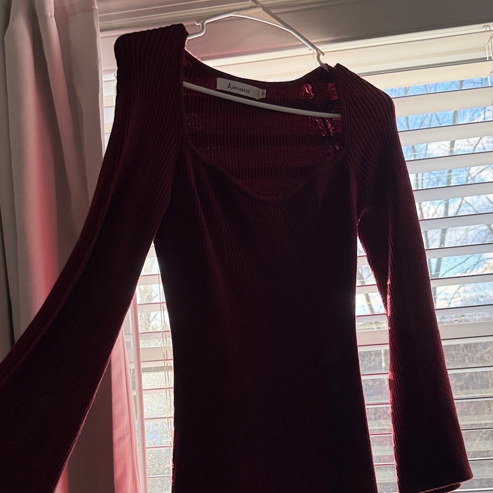 Deep Red Ribbed Knit Dress